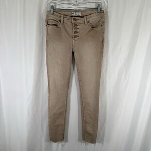 Free People Jeans Women's 26 Tan Denim Button Fly Raw Hem Skinny Jeans